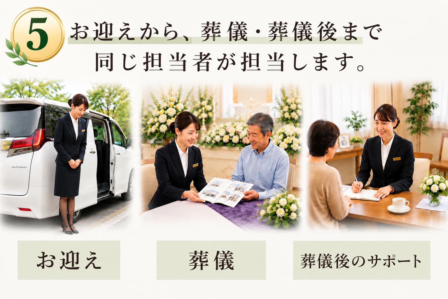 お迎えから葬儀後まで同じ担当者がサポート